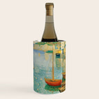 Boats in Harbor Impressionist Landscape Painting Wine Chiller Gallery Image 1