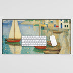Boats in Harbor Impressionist Landscape Painting Desk Mat Gallery Image 1