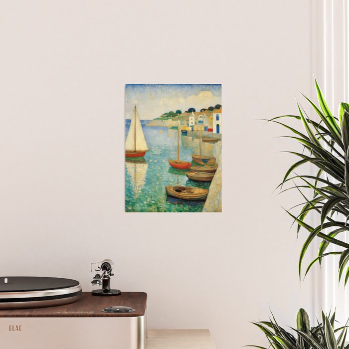 Boats in Harbor Impressionist Landscape Painting Poster Gallery Image 2