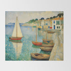 Boats in Harbor Impressionist Landscape Painting Throw Blanket Gallery Image 2
