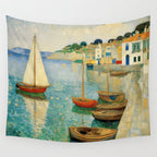 Boats in Harbor Impressionist Landscape Painting Wall Tapestry Gallery Image 4