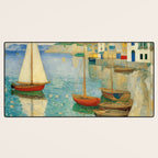 Boats in Harbor Impressionist Landscape Painting Desk Mat Gallery Image 3