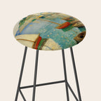 Boats in Harbor Impressionist Landscape Painting Stool Gallery Image 2