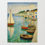 Boats in Harbor Impressionist Landscape Painting Poster Gallery Image 4