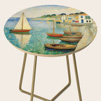 Boats in Harbor Impressionist Landscape Painting Side Table Gallery Image 2