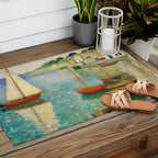 Boats in Harbor Impressionist Landscape Painting Outdoor Rug Gallery Image 2