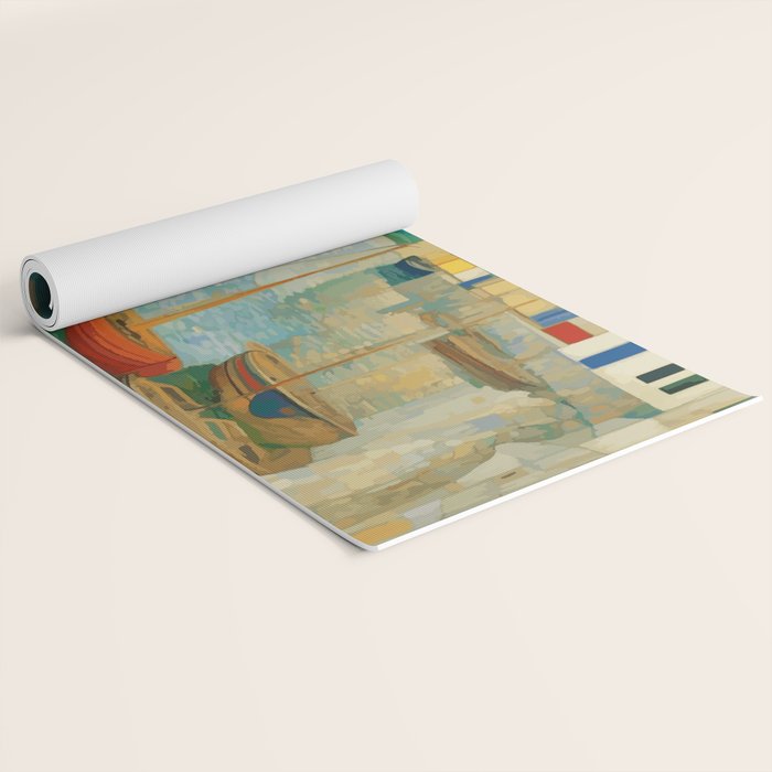 Boats in Harbor Impressionist Landscape Painting Yoga Mat Gallery Image 2