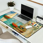 Boats in Harbor Impressionist Landscape Painting Desk Mat Gallery Image 2