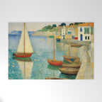 Boats in Harbor Impressionist Landscape Painting Welcome Mat Gallery Image 1