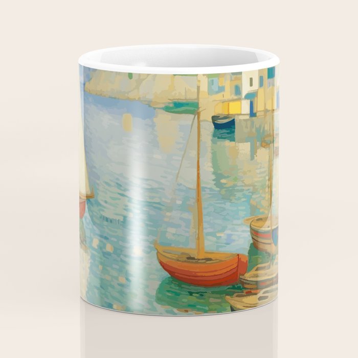 Boats in Harbor Impressionist Landscape Painting Coffee Mug Gallery Image 4