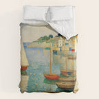 Boats in Harbor Impressionist Landscape Painting Duvet Cover Gallery Image 6