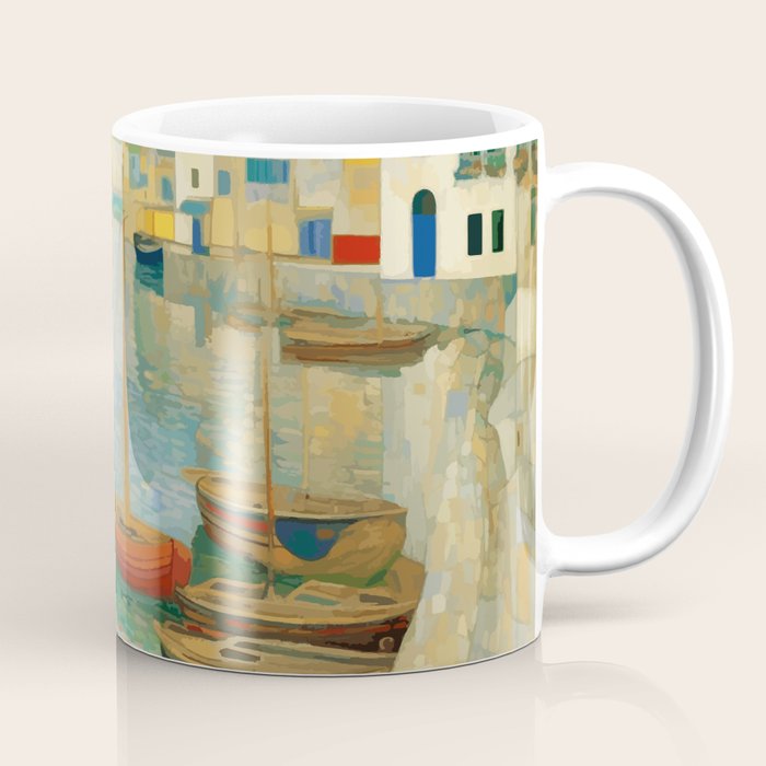 Boats in Harbor Impressionist Landscape Painting Coffee Mug Gallery Image 1