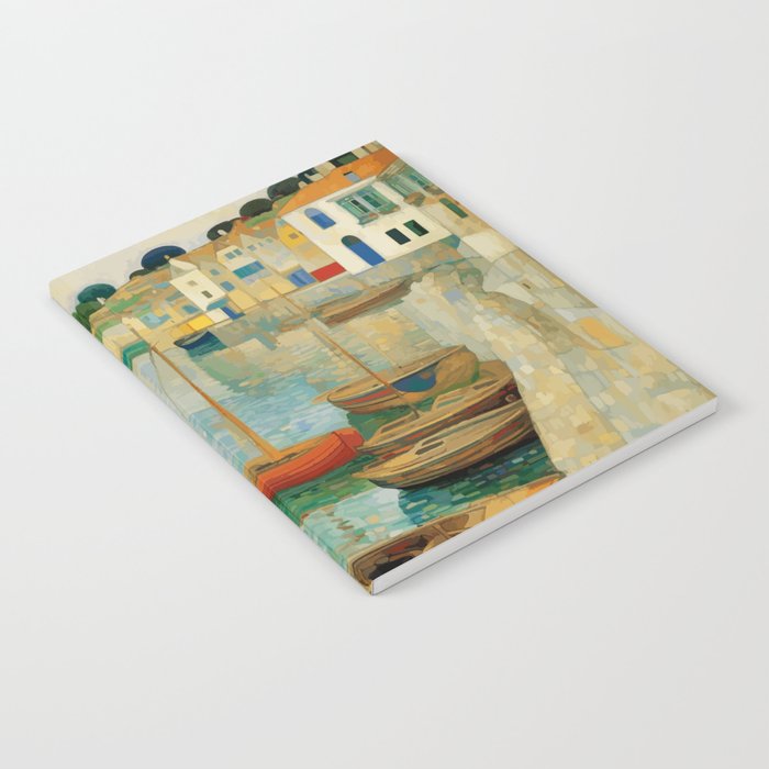 Boats in Harbor Impressionist Landscape Painting Notebook Gallery Image 1