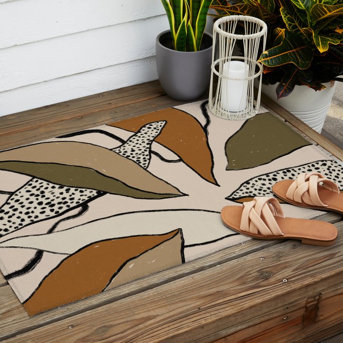 Patterned Tropical Leaves #1 Outdoor Rug Gallery Image 2