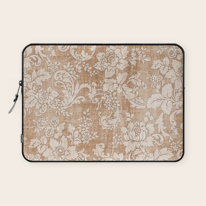Vintage white brown grunge shabby floral Laptop Sleeve Gallery Image 1