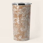Vintage white brown grunge shabby floral Travel Mug Gallery Image 1
