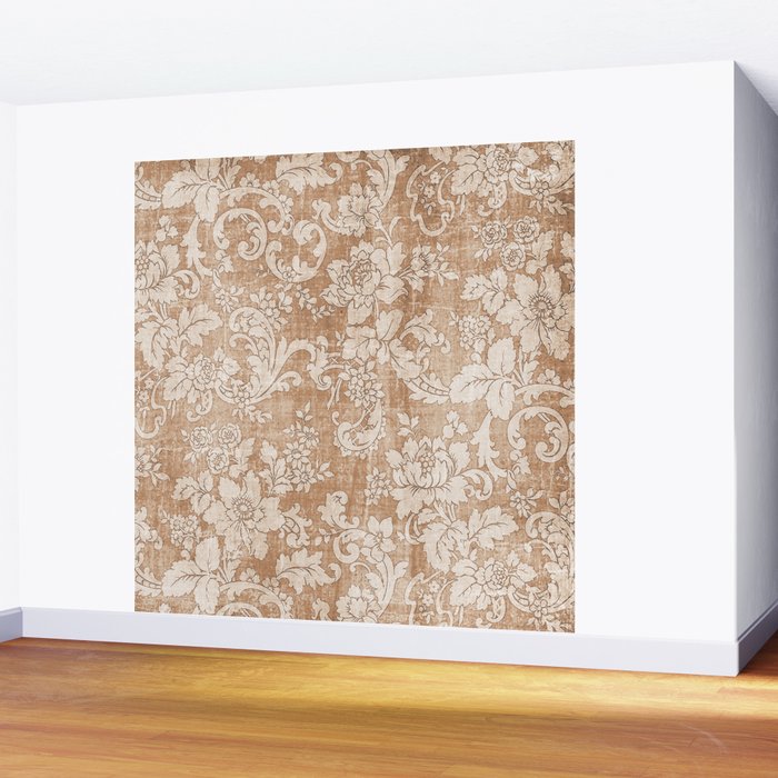 Vintage white brown grunge shabby floral Wall Mural Gallery Image 2