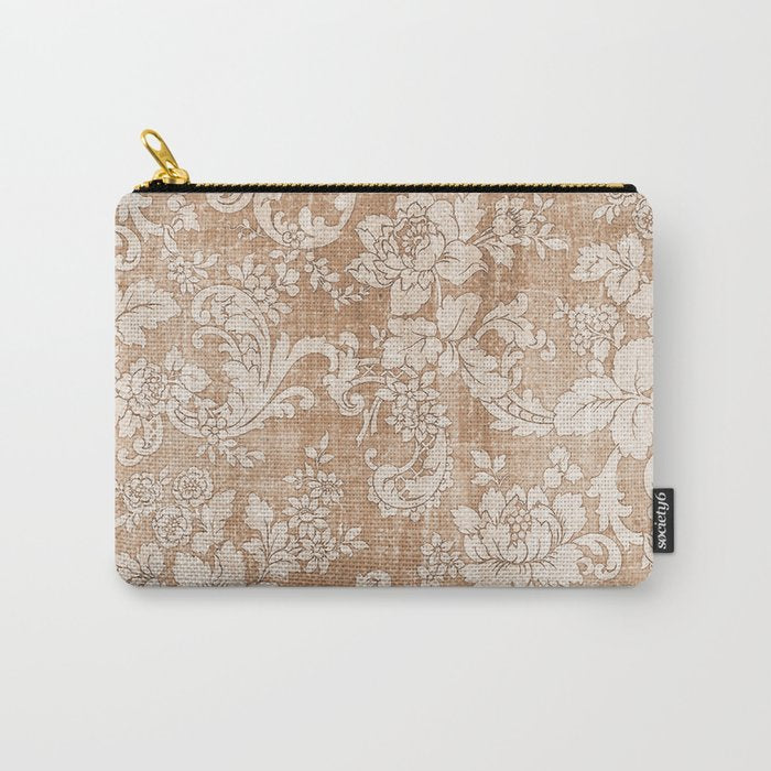 Vintage white brown grunge shabby floral Carry All Pouch Gallery Image 1