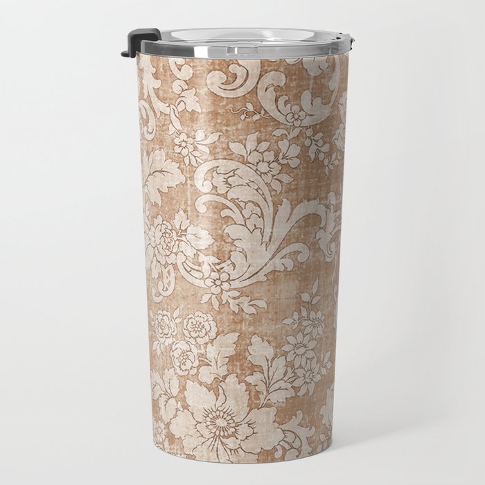 Vintage white brown grunge shabby floral Travel Mug Gallery Image 3