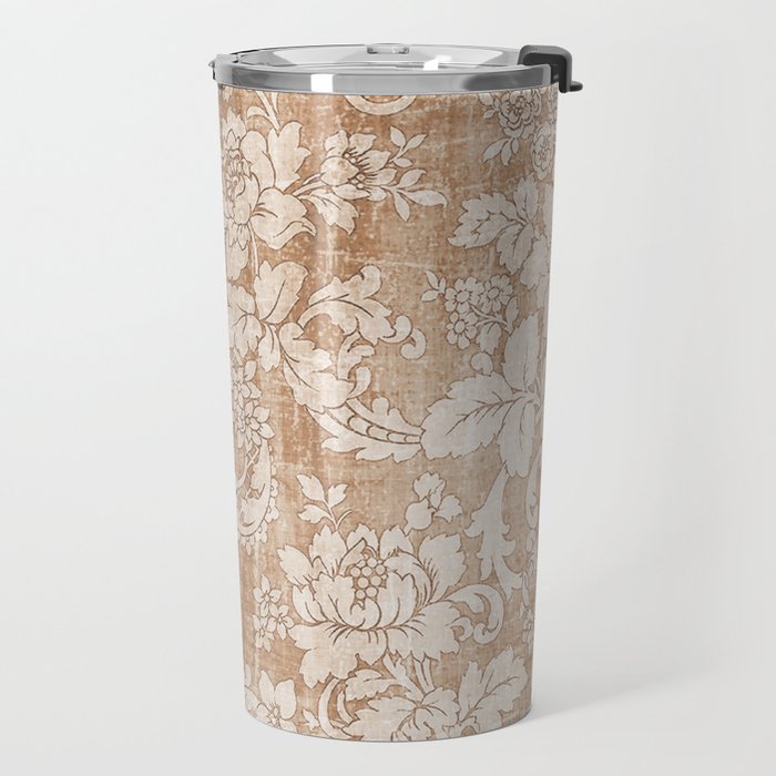 Vintage white brown grunge shabby floral Travel Mug Gallery Image 2