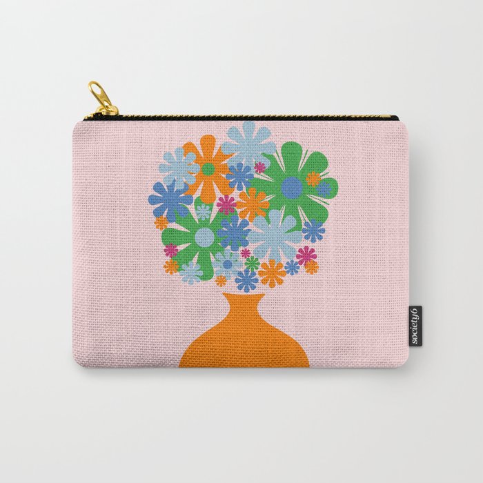 Bloom Retro Flowers in Vase Carry All Pouch Gallery Image 1