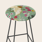 Chinoiserie Cranes on green birds vintage Stool Gallery Image 2
