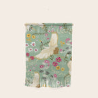 Chinoiserie Cranes on green birds vintage Wall Hanging Gallery Image 1