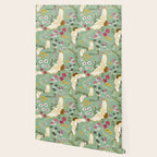 Chinoiserie Cranes on green birds vintage Wallpaper Gallery Image 2