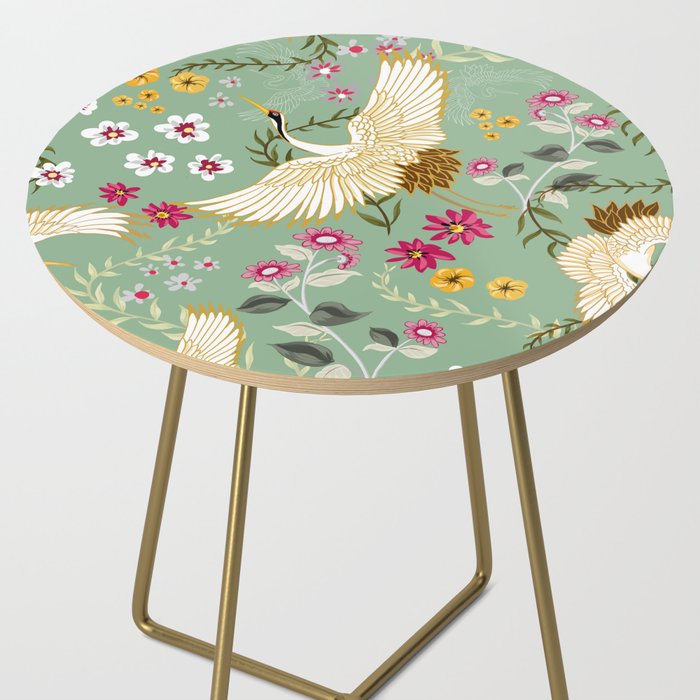 Chinoiserie Cranes on green birds vintage Side Table Gallery Image 2