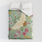 Chinoiserie Cranes on green birds vintage Comforter Gallery Image 6