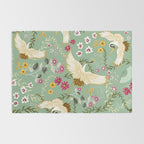 Chinoiserie Cranes on green birds vintage Rug Gallery Image 2