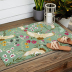 Chinoiserie Cranes on green birds vintage Outdoor Rug Gallery Image 2