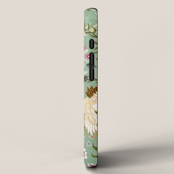 Chinoiserie Cranes on green birds vintage iPhone Case Gallery Image 2