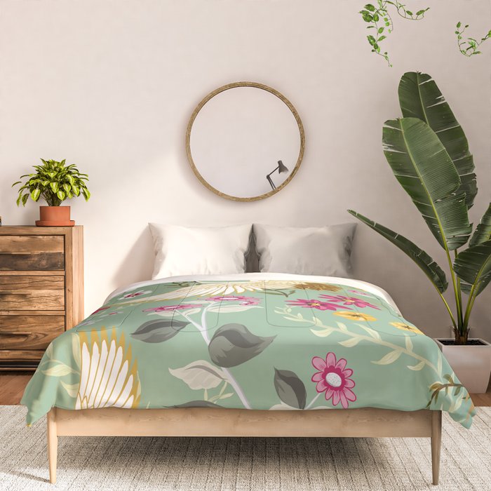 Chinoiserie Cranes on green birds vintage Comforter Gallery Image 3