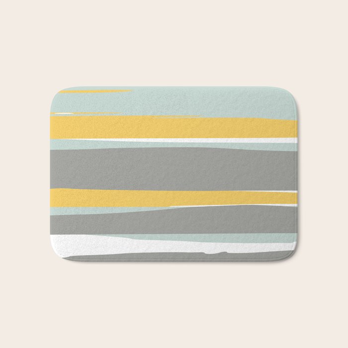Stripe Abstract, Sun and Beach, Yellow, Pale, Aqua Blue and Gray Bath Mat Gallery Image 1