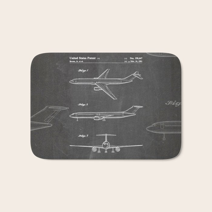 Boeing 777 Airliner Patent - 777 Airplane Art - Black Chalkboard Bath Mat Gallery Image 1