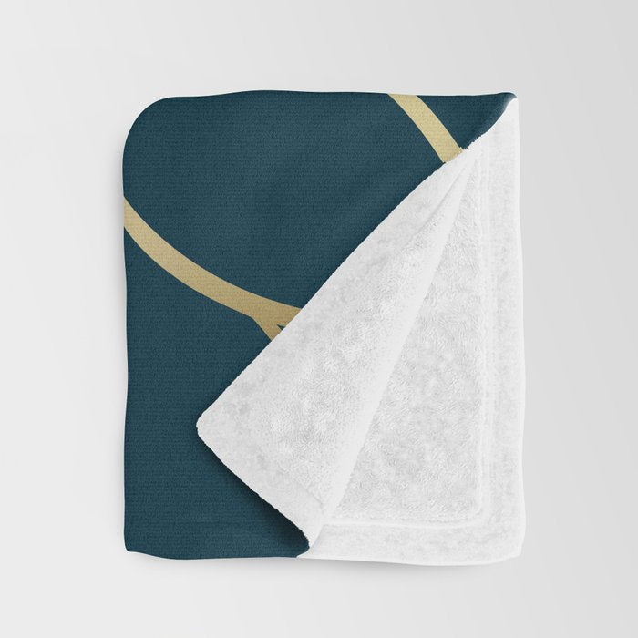 Festive, Floral Prints, Line Art, Dark Teal and Gold Throw Blanket Gallery Image 3