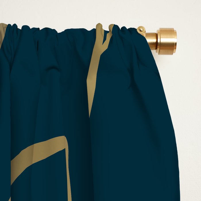 Festive, Floral Prints, Line Art, Dark Teal and Gold Window Curtain Gallery Image 2