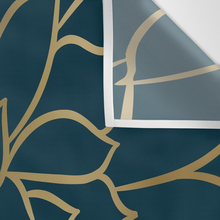 Festive, Floral Prints, Line Art, Dark Teal and Gold Wall Tapestry Gallery Image 3