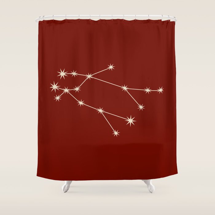 Gemini Zodiac Star Constellation Line Art Ruby Red Shower Curtain Gallery Image 1