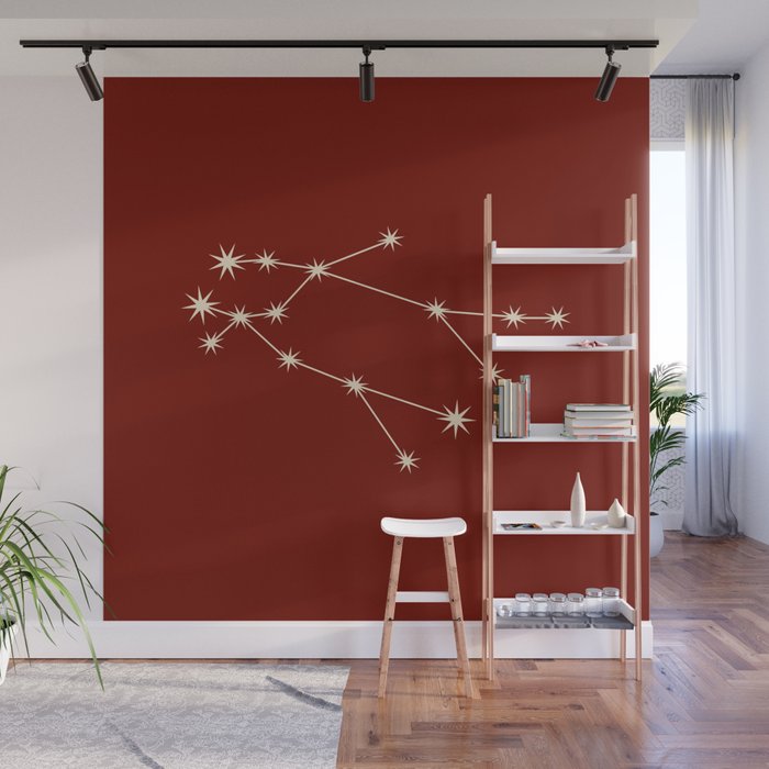 Gemini Zodiac Star Constellation Line Art Ruby Red Wall Mural Gallery Image 1