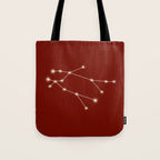 Gemini Zodiac Star Constellation Line Art Ruby Red Tote Bag Gallery Image 1