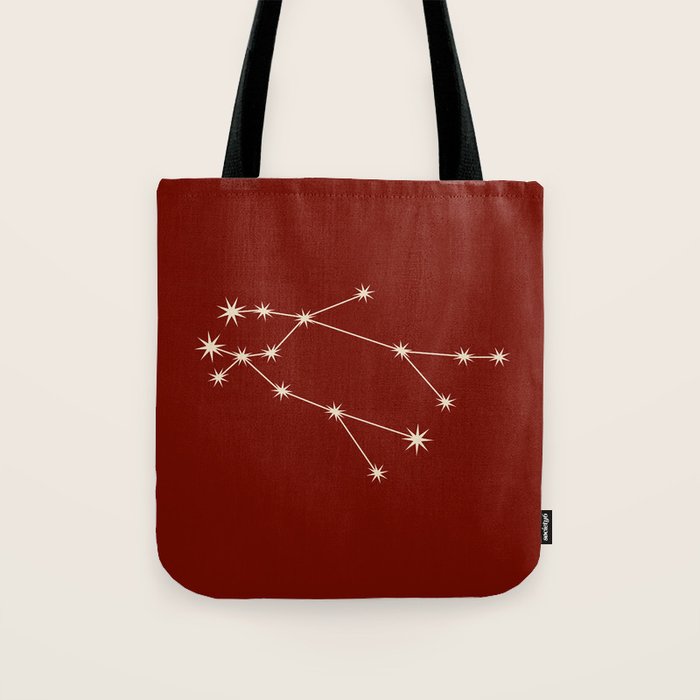 Gemini Zodiac Star Constellation Line Art Ruby Red Tote Bag Gallery Image 1