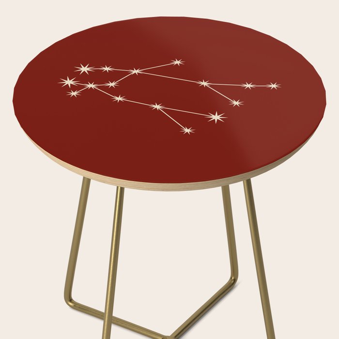 Gemini Zodiac Star Constellation Line Art Ruby Red Side Table Gallery Image 2