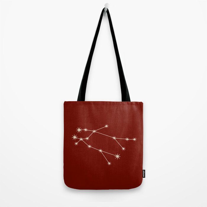 Gemini Zodiac Star Constellation Line Art Ruby Red Tote Bag Gallery Image 2