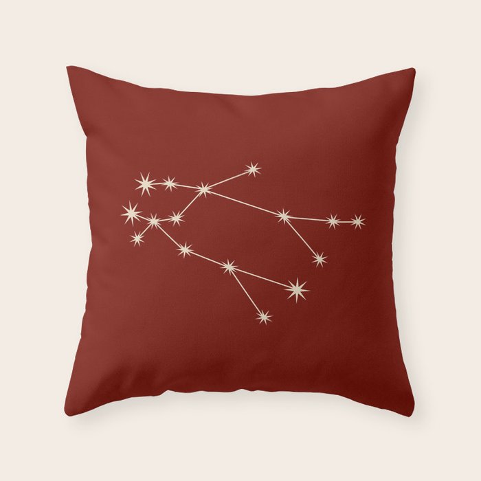 Gemini Zodiac Star Constellation Line Art Ruby Red Throw Pillow Gallery Image 6
