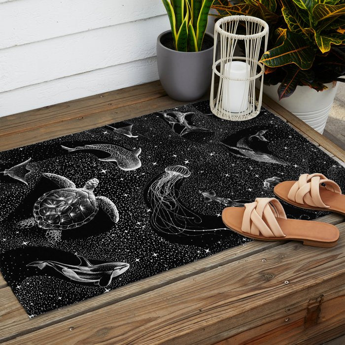Cosmic Ocean (Black Version) Outdoor Rug Gallery Image 2
