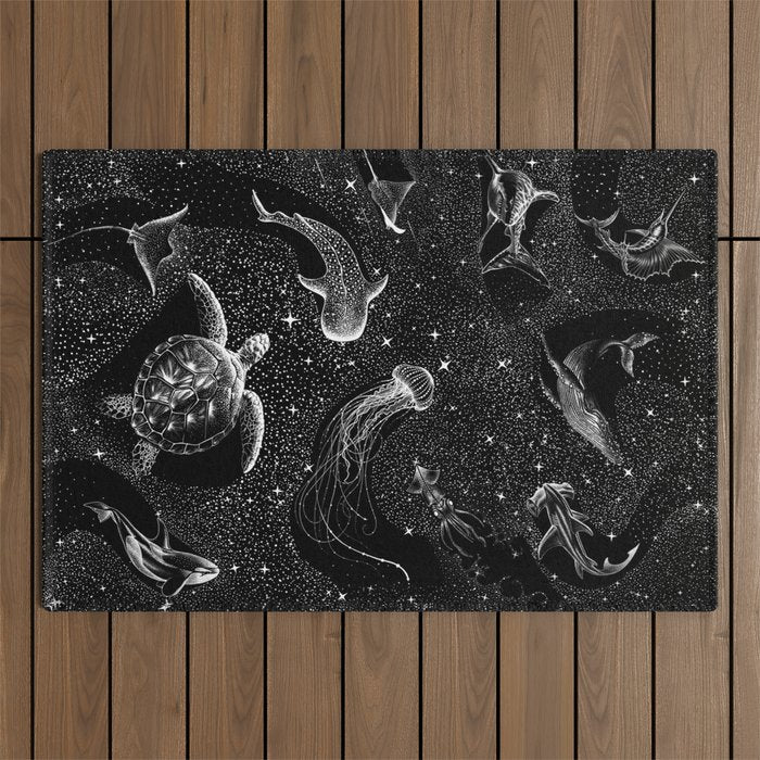 Cosmic Ocean (Black Version) Outdoor Rug Gallery Image 1