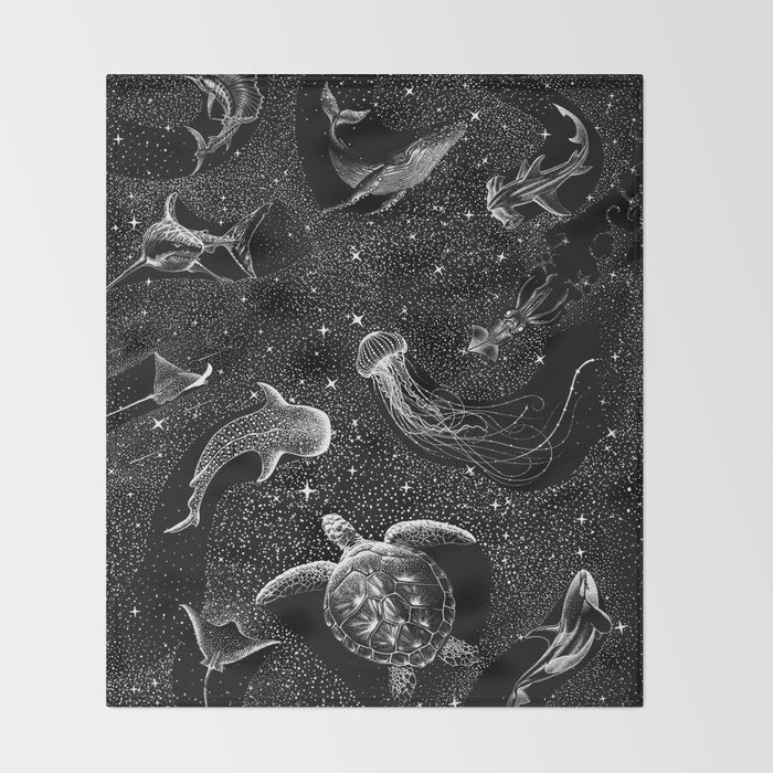 Cosmic Ocean (Black Version) Throw Blanket Gallery Image 2