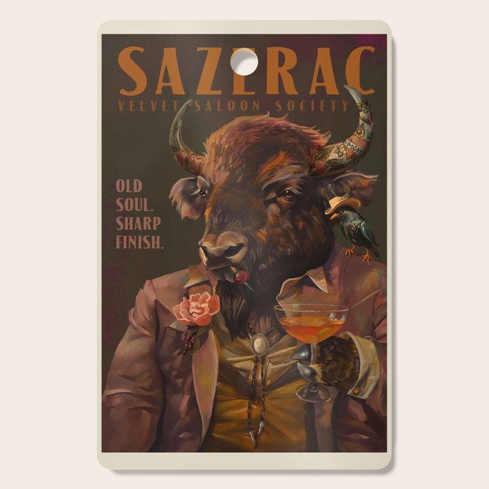 Sazerac Cocktail Art Of A Buffalo, Vintage Alcohol Wall Art For Bar, Kitchen, Man Cave Cutting Board Gallery Image 1